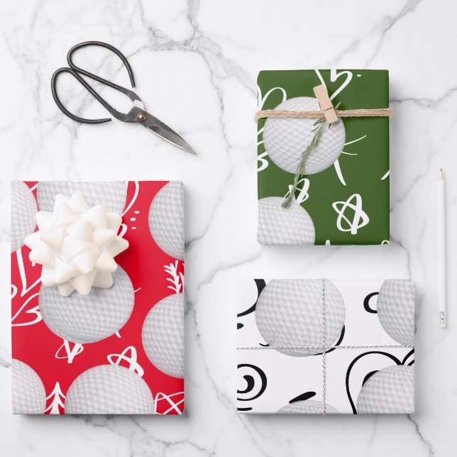 Golf ball on Snowflake Christmas for Golfer  Wrapping Paper Sheet (Front)