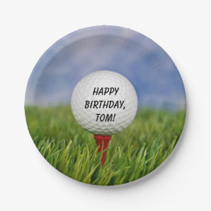 Golf ball on tee for birthday party paper plate