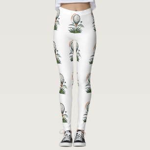 Golf Ball on Tee Grass Flag Sport Logo Design Leggings