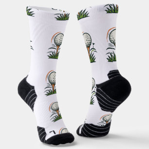 Golf Ball on Tee Grass Flag Sport Logo Design Socks