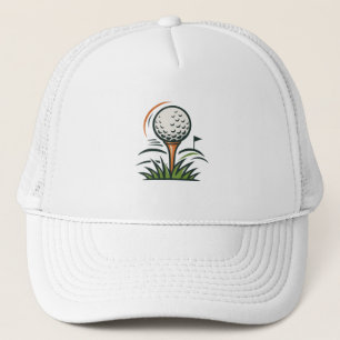 Golf Ball on Tee Grass Flag Sport Logo Design Trucker Hat