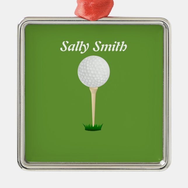 Golf ball on tee Green Ornament (Front)