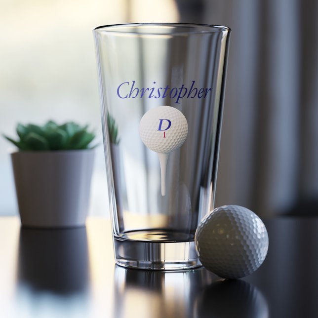 Golf Ball on Tee Personalised Pint Glass (Personalized Pint Glass for the golfer in your life. Add their name)