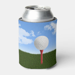 Golf Ball on Tee, Sky & Grass Can Cooler