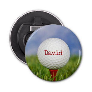 Golf Ball On Tee with Name Bottle Opener
