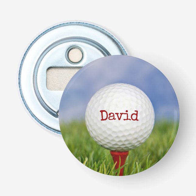 Golf Ball On Tee with Name Bottle Opener (Front)