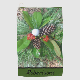 Golf ball pine cones and evergreens Christmas Towel