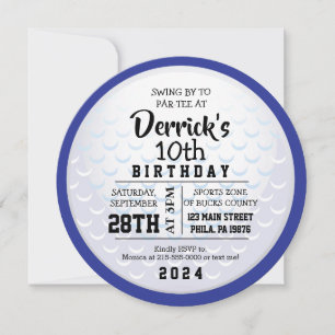 GOLF BALL ROUND BLUE Birthday Party Invitation