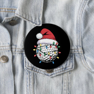 Golf Ball Santa Hat Christmas Golfing Xmas Lights 10 Cm Round Badge