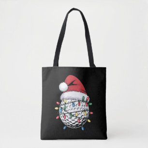 Golf Ball Santa Hat Christmas Golfing Xmas Lights Tote Bag