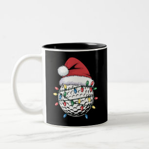 Golf Ball Santa Hat Christmas Golfing Xmas Lights Two-Tone Coffee Mug
