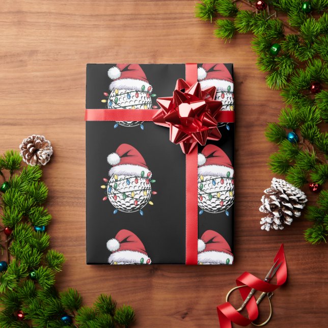 Golf Ball Santa Hat Christmas Golfing Xmas Lights  Wrapping Paper (Holiday Gift)