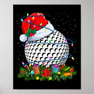Golf Ball Santa Hat Christmas Lights Funny Sport X Poster