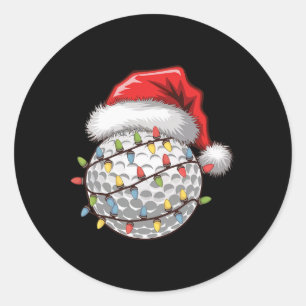 Golf Ball Santa Hat Christmas Tree Lights Golfing Classic Round Sticker