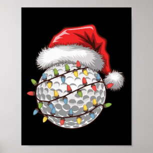 Golf Ball Santa Hat Christmas Tree Lights Golfing Poster