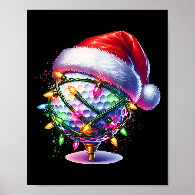 Golf Ball Santa Hat Men Womens Christmas Golfing X Poster (Front)