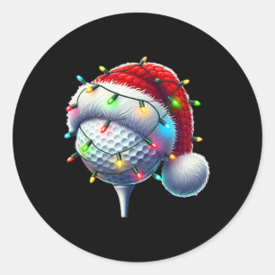 Golf Ball Santa Hat Xmas Golfing Golfer Christmas Classic Round Sticker