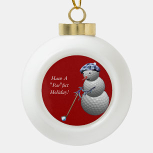 Golf Ball Snowman Ceramic Ball Christmas Ornament