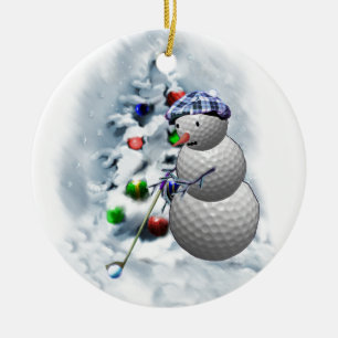 Golf Ball Snowman Christmas Ceramic Tree Decoration