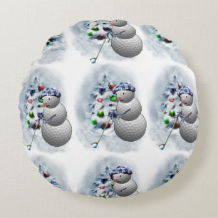 Golf Ball Snowman Christmas Round Cushion