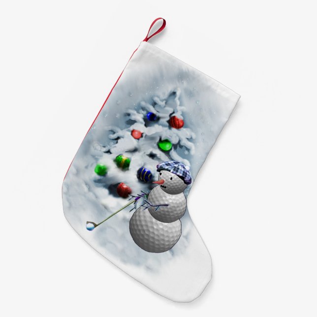 Golf Ball Snowman Christmas Small Christmas Stocking (Front (Hanging))