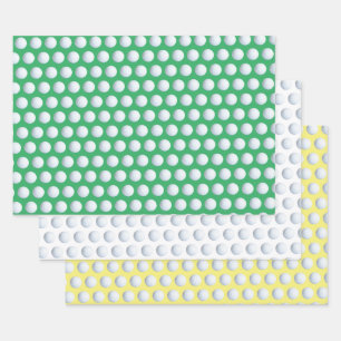 Golf Ball Sport Pattern Green White & Yellow Wrapping Paper Sheet