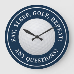 Golf Ball Sports Funny Golfing Quote Modern Blue Large Clock