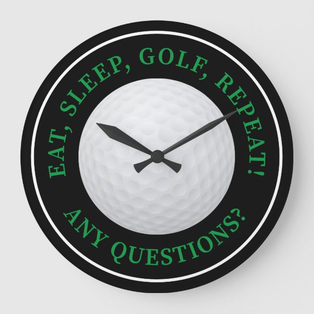 Golf Ball Sports Golfing Quote Modern Black Green Large Clock (Front)