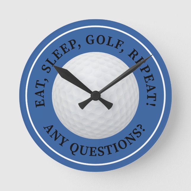 Golf Ball Sports Golfing Quote Modern Blue Black Round Clock (Front)