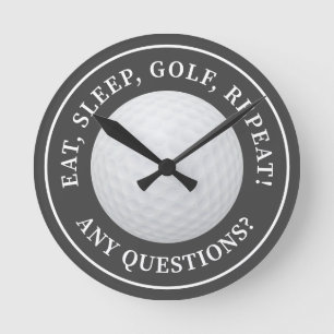 Golf Ball Sports Golfing Quote Modern Funny Grey Round Clock