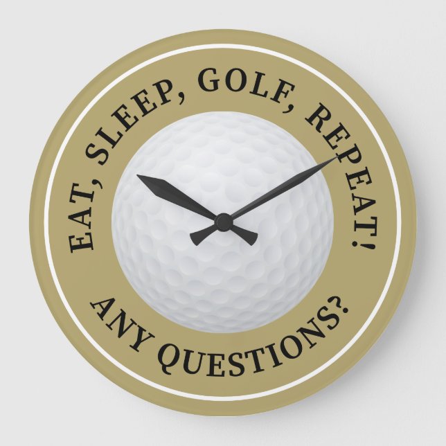 Golf Ball Sports Golfing Quote Modern Gold Black Large Clock (Front)