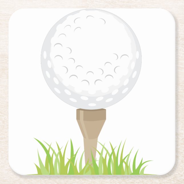 Golf Ball Square Paper Coaster (Front)