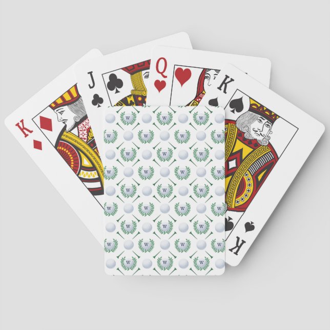 Golf Ball, Tee, Laurel Wreath Pattern & Monogram Playing Cards (Back)