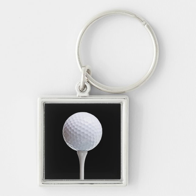 Golf Ball & Tee on Black - Customised Template Key Ring (Front)