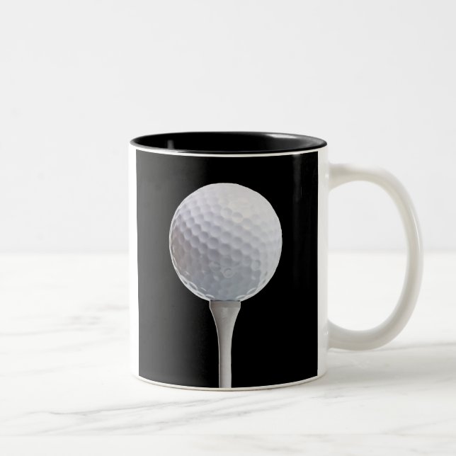 Golf Ball & Tee on Black - Customised Template Two-Tone Coffee Mug (Right)