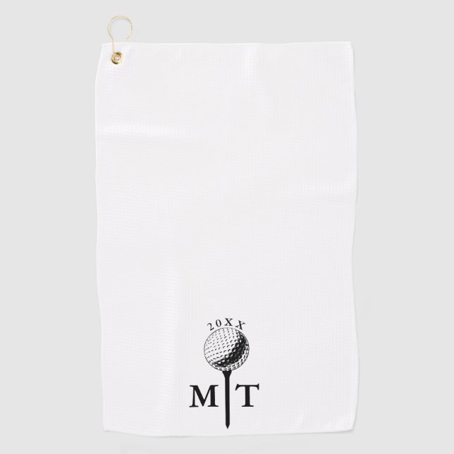 Golf Ball Tee Personalised Initial Monogram Year Towel (Front)