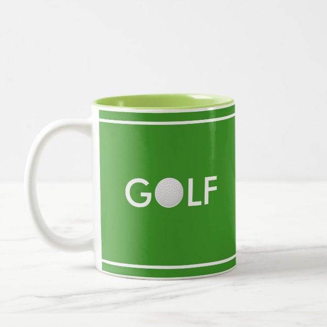 Golf Ball Text on Green Two-Tone Coffee Mug (Left)