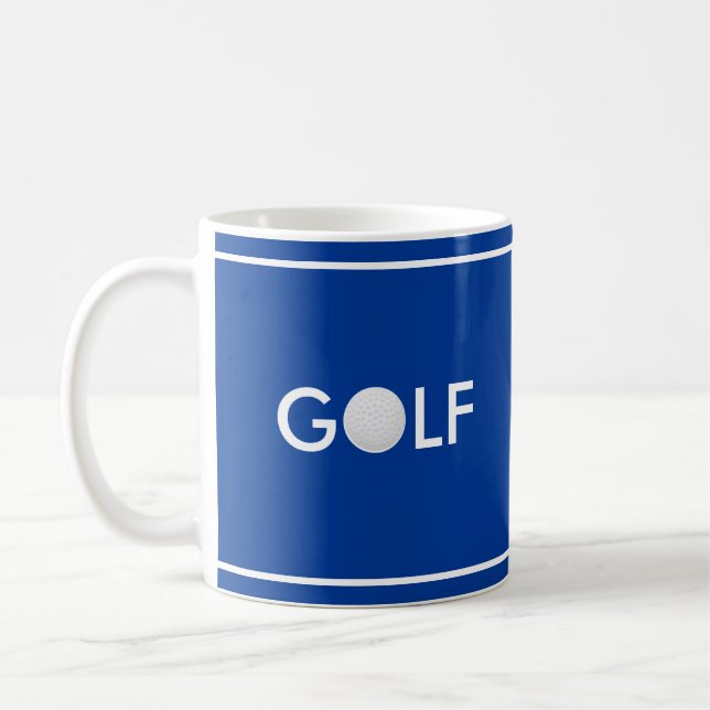 Golf Ball Text on Royal Blue Coffee Mug (Left)