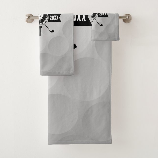 Golf Ball Texture & Club Initial Monogram  Bath Towel Set (Insitu)