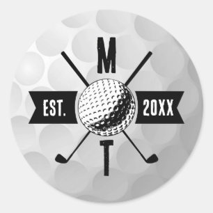 Golf Ball Texture & Club Initial Monogram Classic Round Sticker