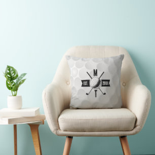 Golf Ball Texture & Club Initial Monogram  Cushion