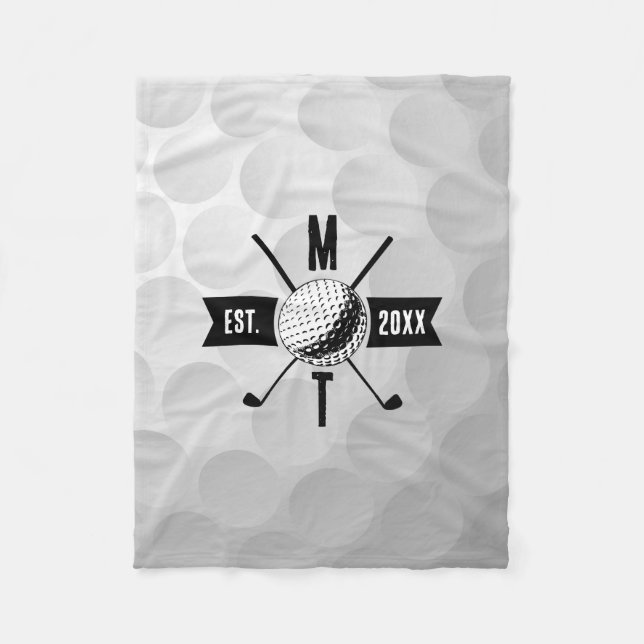 Golf Ball Texture & Club Initial Monogram  Fleece Blanket (Front)