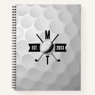 Golf Ball Texture & Club Initial Monogram Notebook
