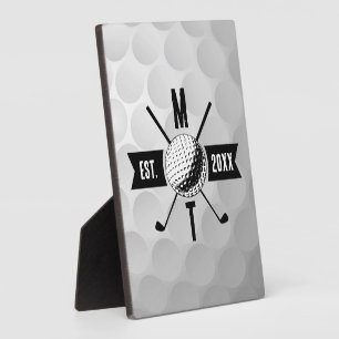 Golf Ball Texture & Club Initial Monogram Plaque