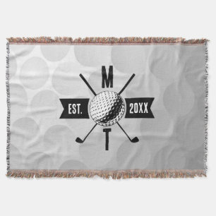 Golf Ball Texture & Club Initial Monogram Throw Blanket
