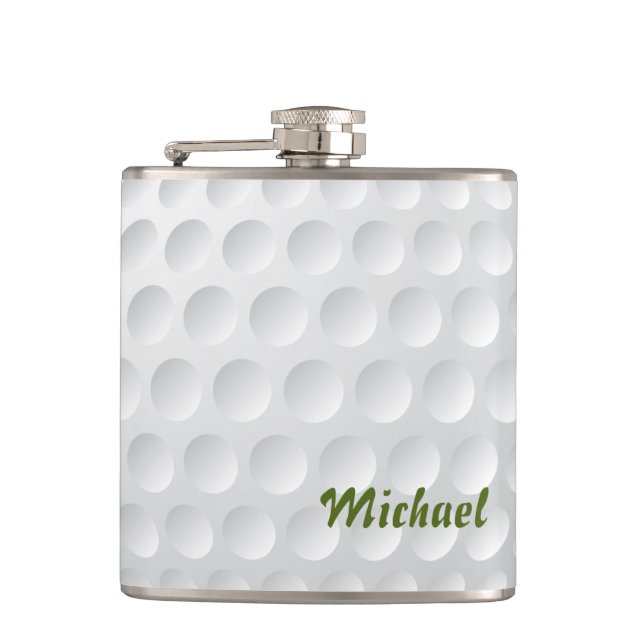 Golf ball texture. Green grass. For golfers. Funny Hip Flask (Front)