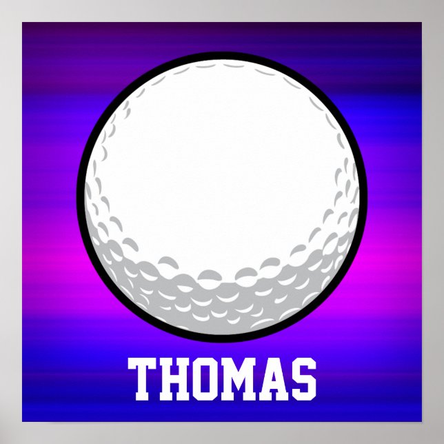 Golf Ball; Vibrant Violet Blue and Magenta Poster (Front)