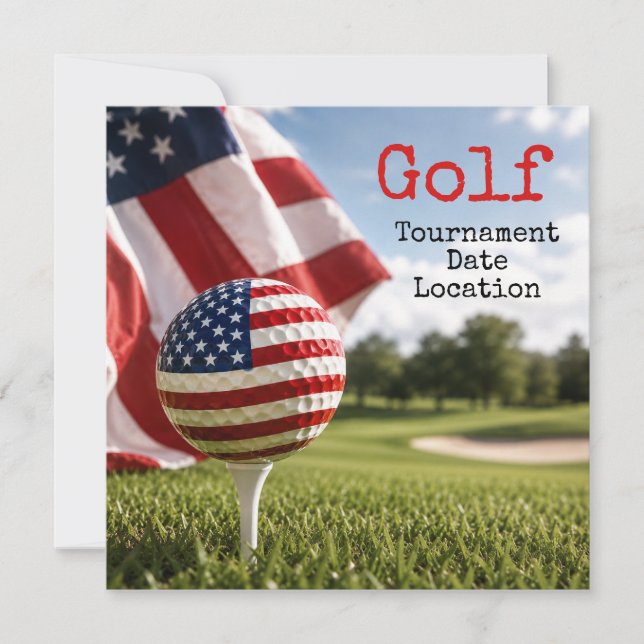 Golf ball with American flag golf tournament Invitation (Front)