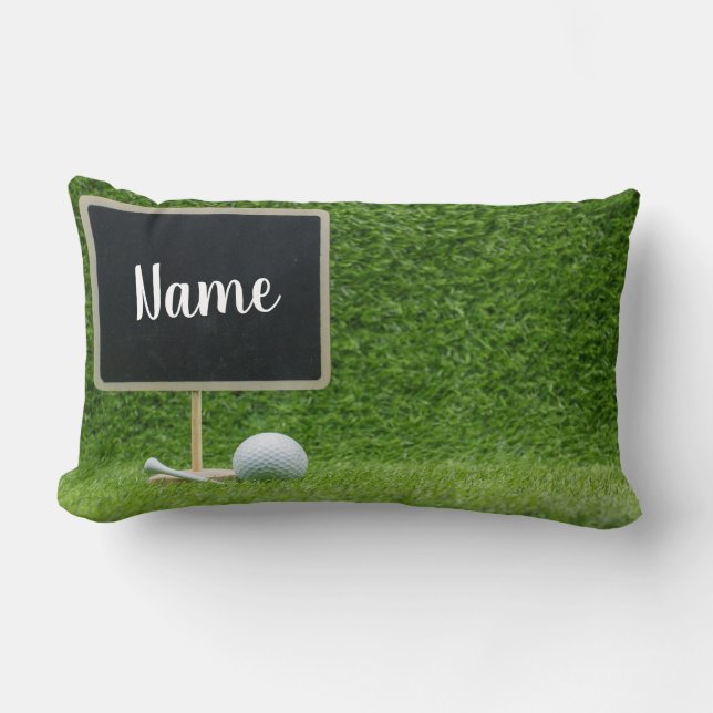 Golf ball with blank chalkboard on green grass lumbar cushion (Front)