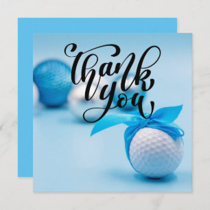 Golf ball with blue ribbon for baby shower boy thank you card
